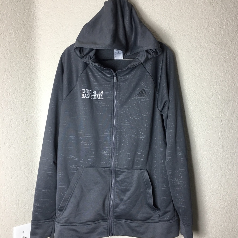 Addias Grey Athletic Chino Hills Basketball Zip up Hoodie Mens Medium